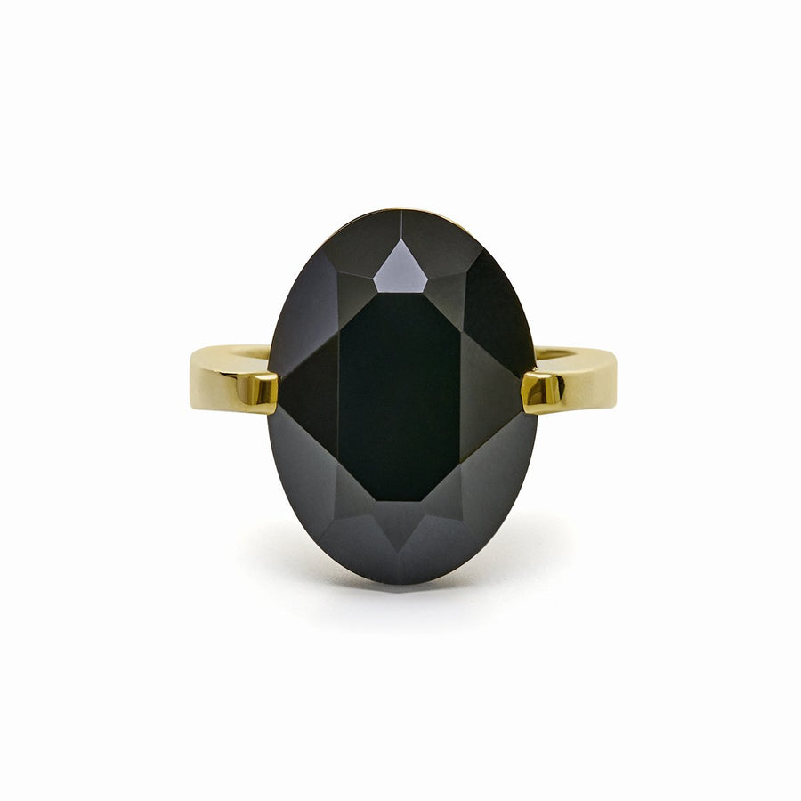 The Enriched Black Crystal Oval 18K Gold Plated Silver 925° Ring