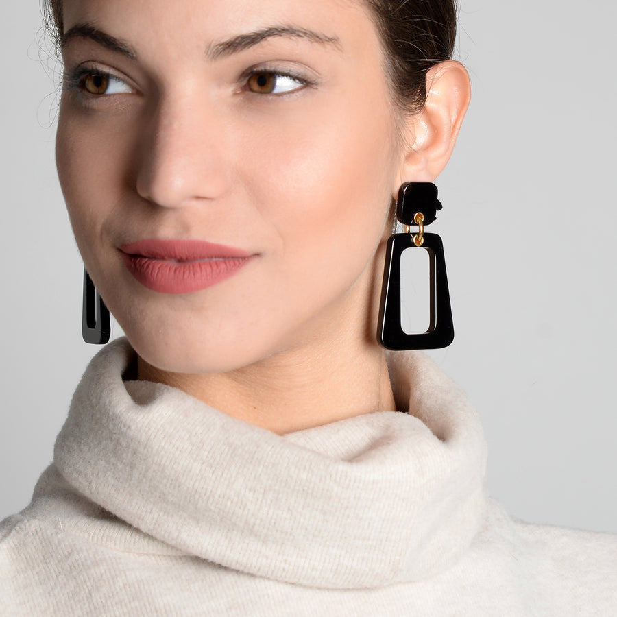 The Eclectic Trapezoid Outline Black Earrings