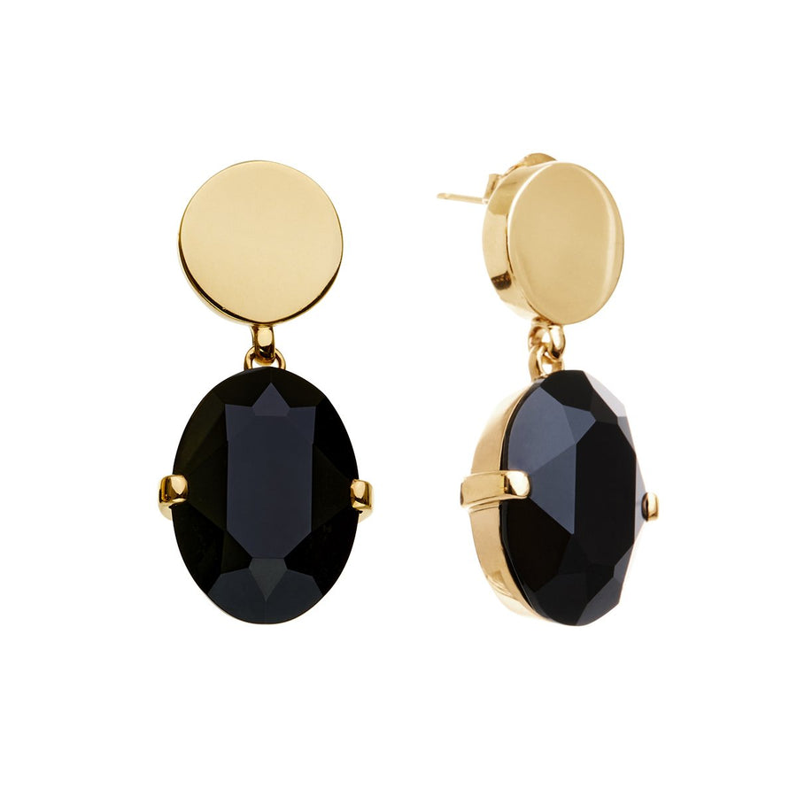 The Enriched Black Crystal Oval 18K Gold Plated Silver 925° Earrings