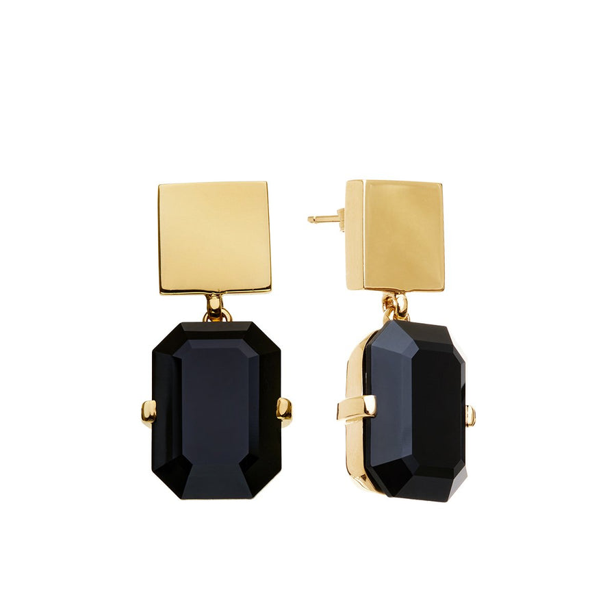 The Enriched Black Crystal Rectangle 18K Gold Plated Silver 925° Earrings