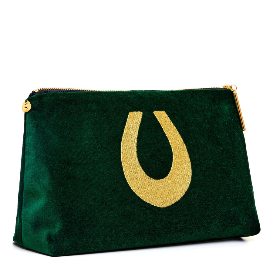 The Accessories Large green velvet Nécessaire with lucky horseshoe embroidery