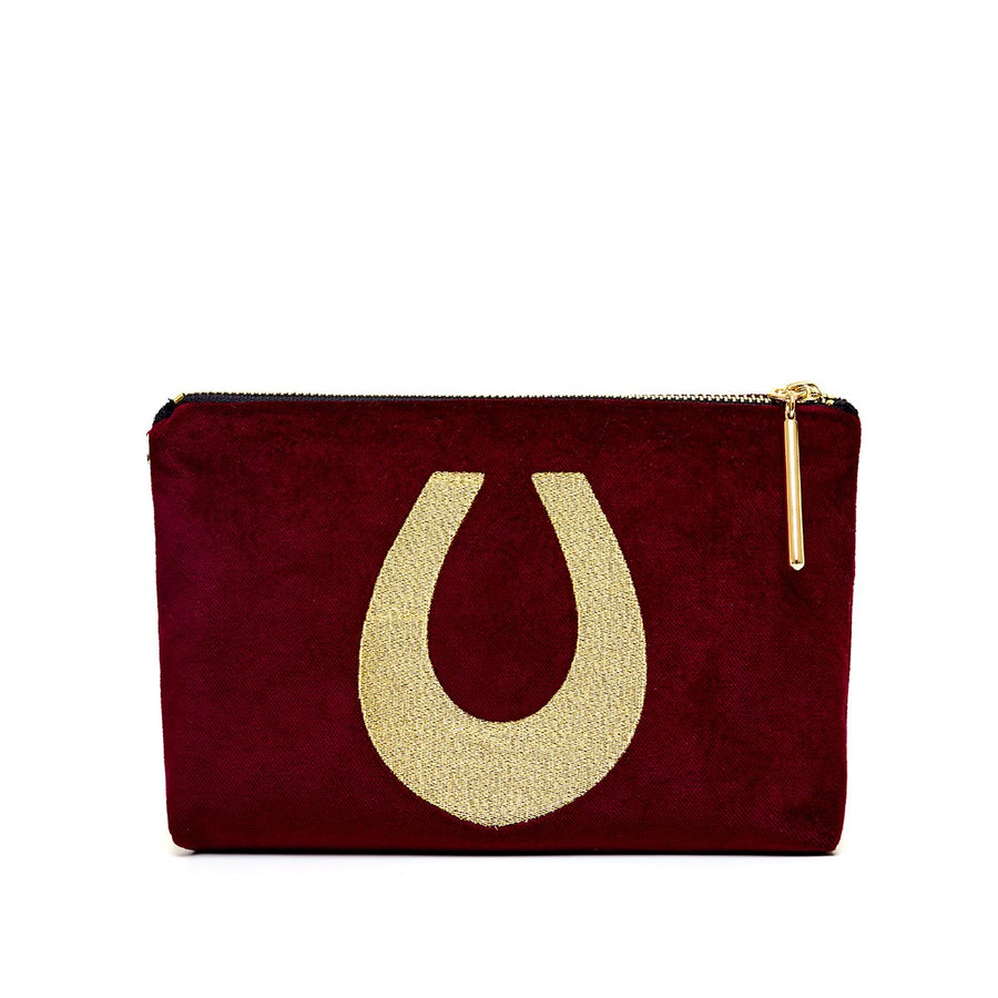 The Accessories Small red velvet Nécessaire with lucky horseshoe embroidery