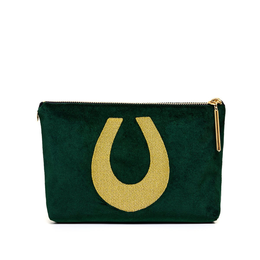 The Accessories Small green velvet Nécessaire with lucky horseshoe embroidery