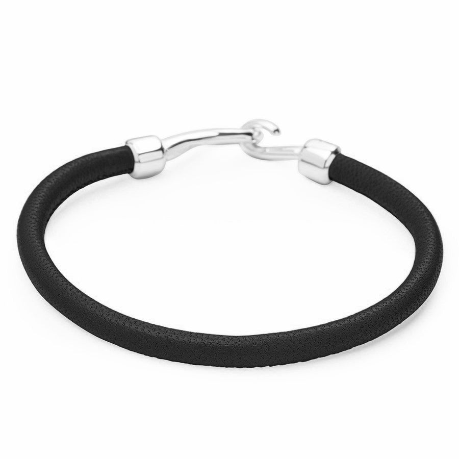 The Essential Rock Clean Cut Black Leather Silver 925° Bracelet