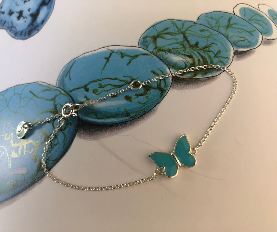 The Enriched Butterfly Small with Turquoise Enamel Silver 925° Bracelet