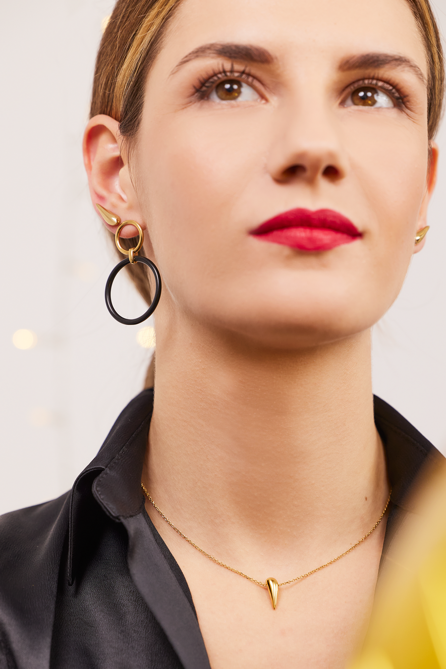 The Essential Kyklos Double Black & 18K Gold Plated Silver 925° Earrings