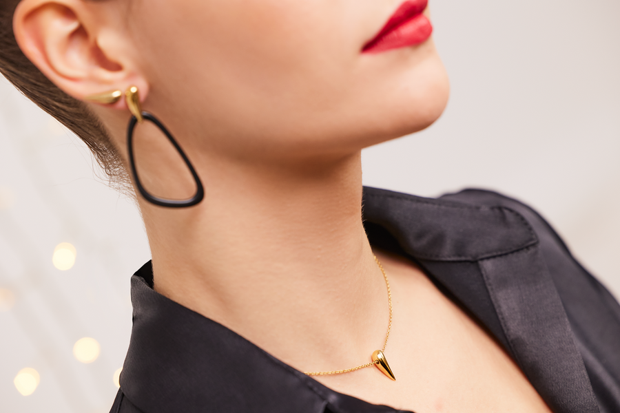 The Essential Triangle Black & 18K Gold Plated Silver 925° Earrings