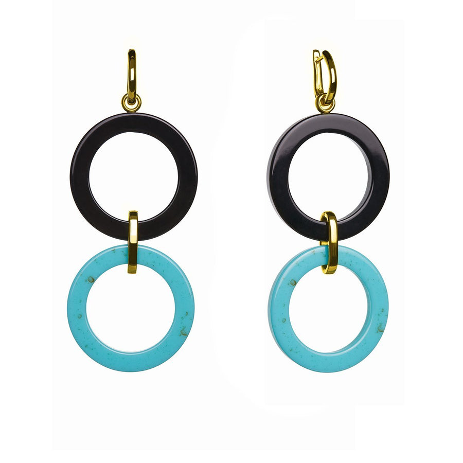 The Eclectic Double Circle Black & Turquoise Earrings