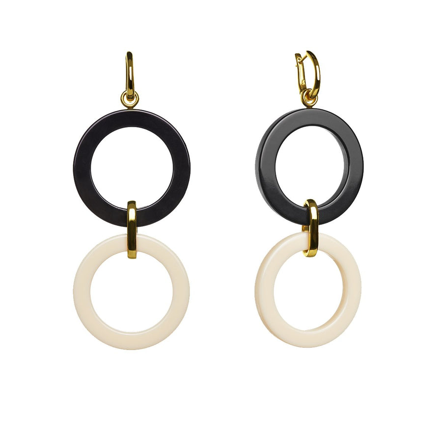 The Eclectic Double Circle Black & Ivory Earrings