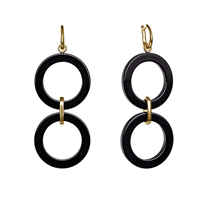 The Eclectic Double Circle Black Earrings