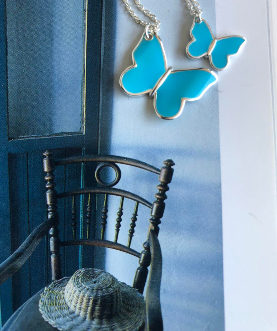 The Enriched Butterfly Medium with Turquoise Enamel Silver 925° Necklace