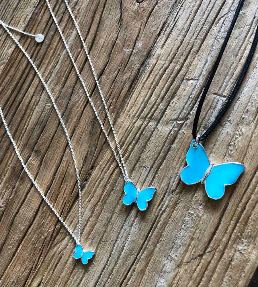 The Enriched Butterfly Medium with Turquoise Enamel Silver 925° Necklace