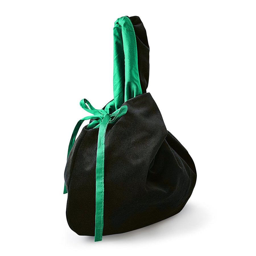 The Accessories Wristlet evening bag in black velvet & green silk