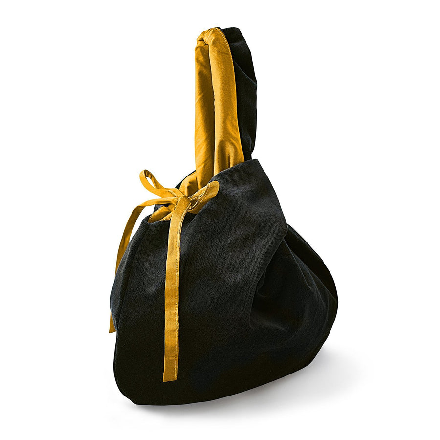 The Accessories Wristlet evening bag in black velvet & yellow silk