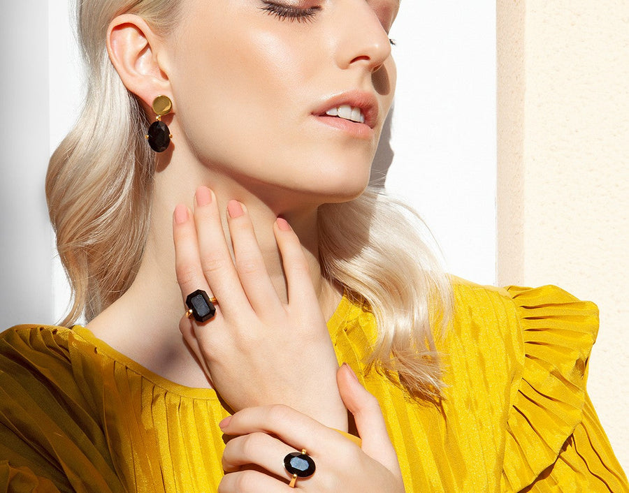 The Enriched Black Crystal Oval 18K Gold Plated Silver 925° Earrings