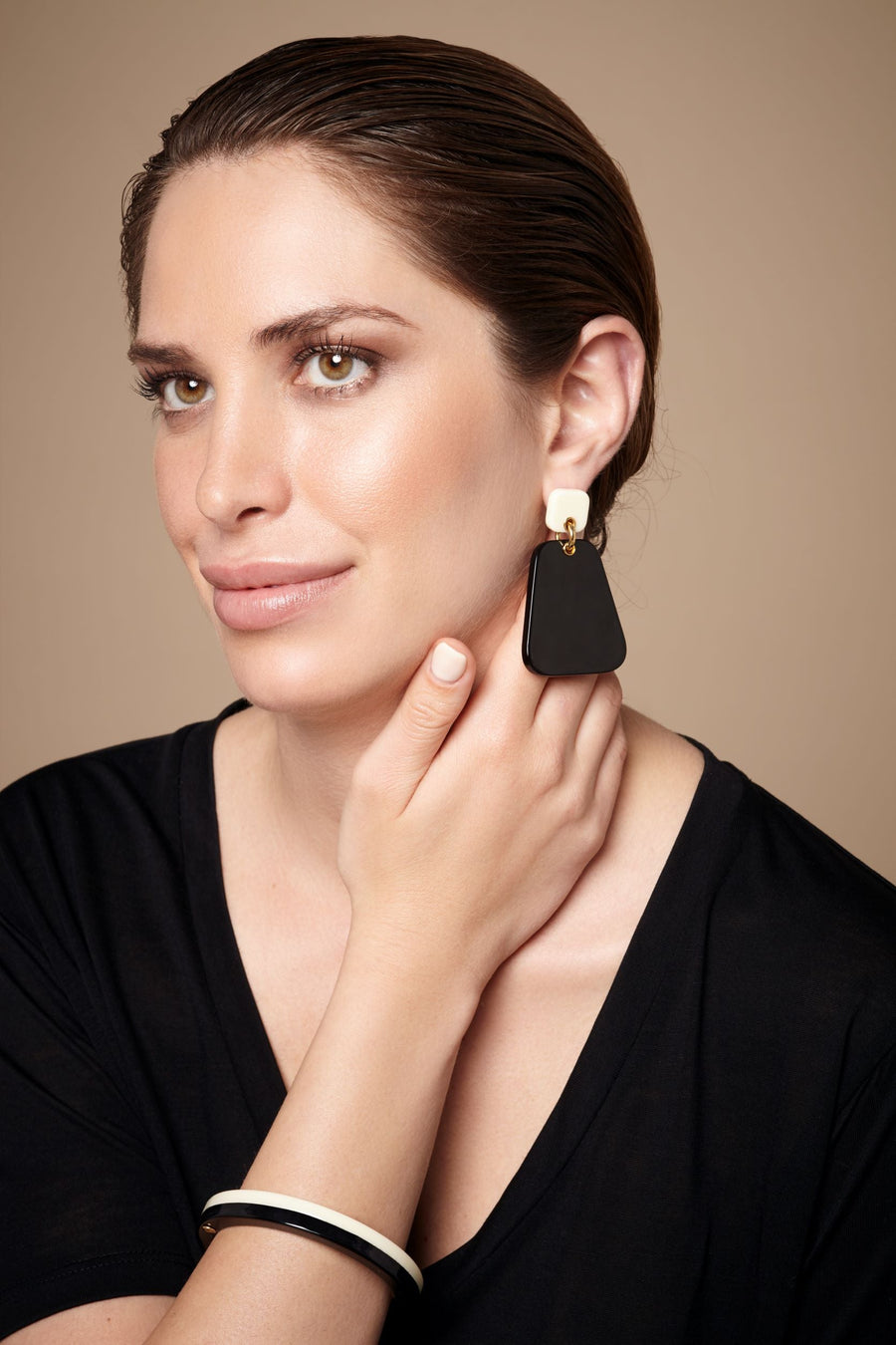 The Eclectic Trapezoid Filled Black & Ivory Earrings