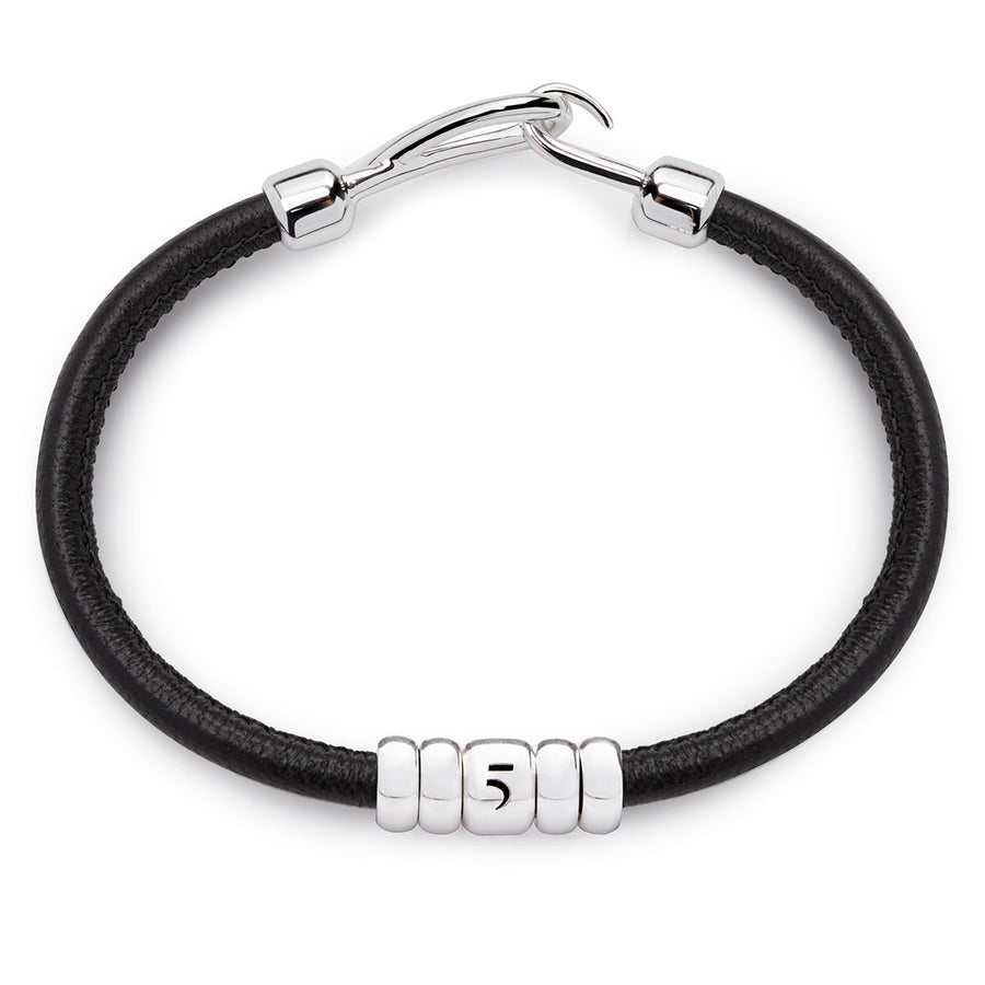 The Essential Rock Small Barrel Silver 925° Black Leather Bracelet
