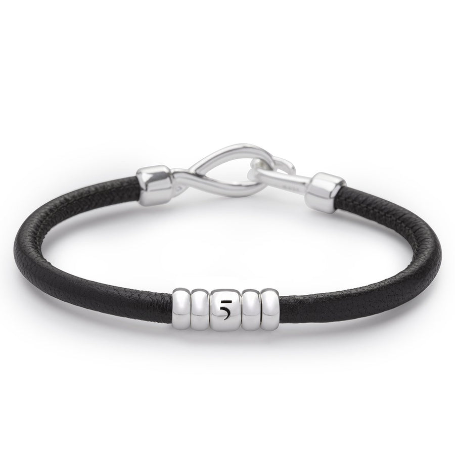 The Essential Rock Small Barrel Silver 925° Black Leather Bracelet