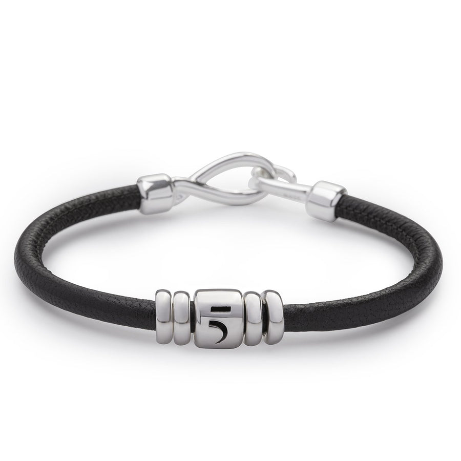 The Essential Rock Big Barrel Silver 925° Black Leather Bracelet