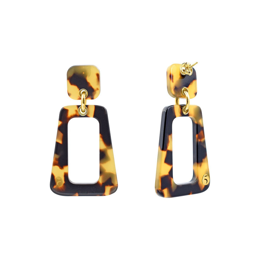 The Eclectic Trapezoid Outline Tortoise Earrings