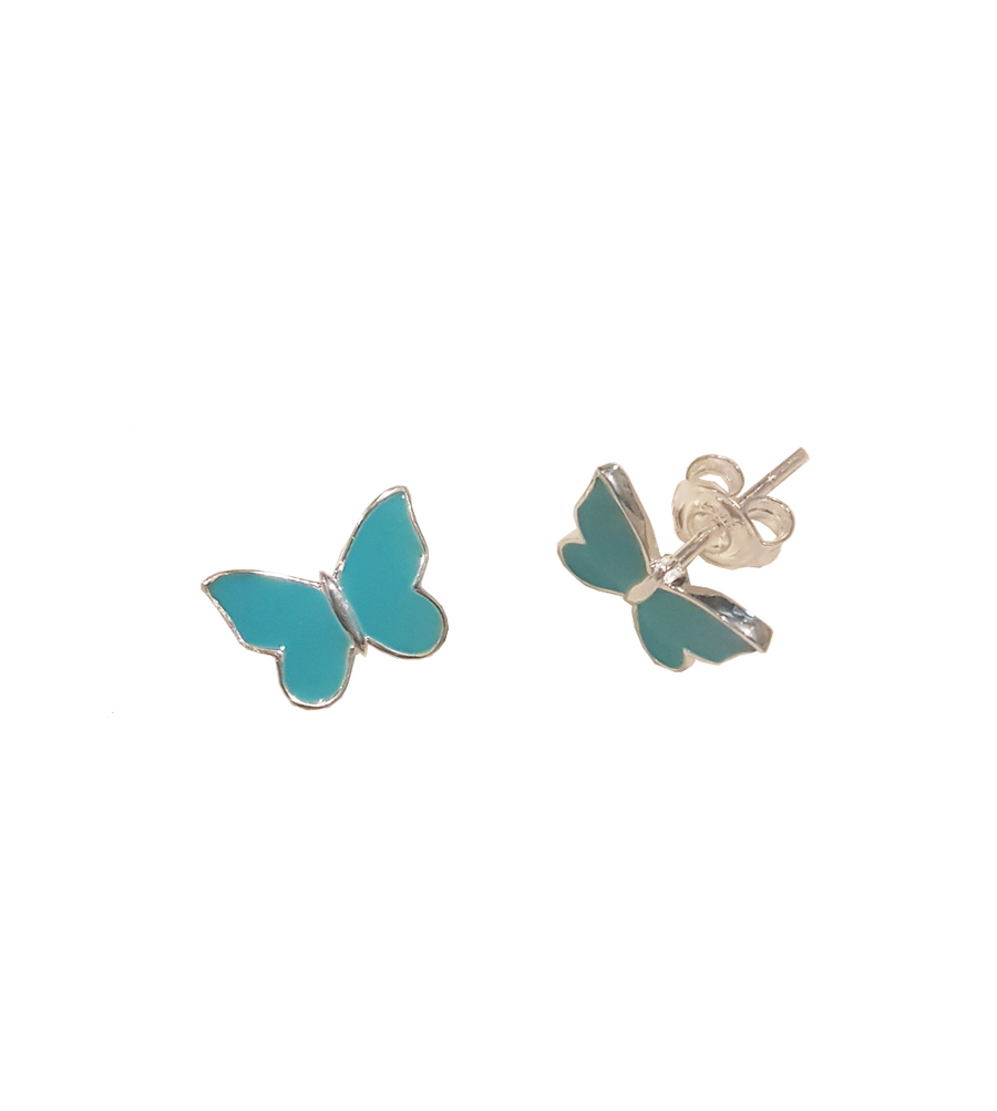 The Enriched Butterfly Studs with Turquoise Enamel Silver 925° Earrings