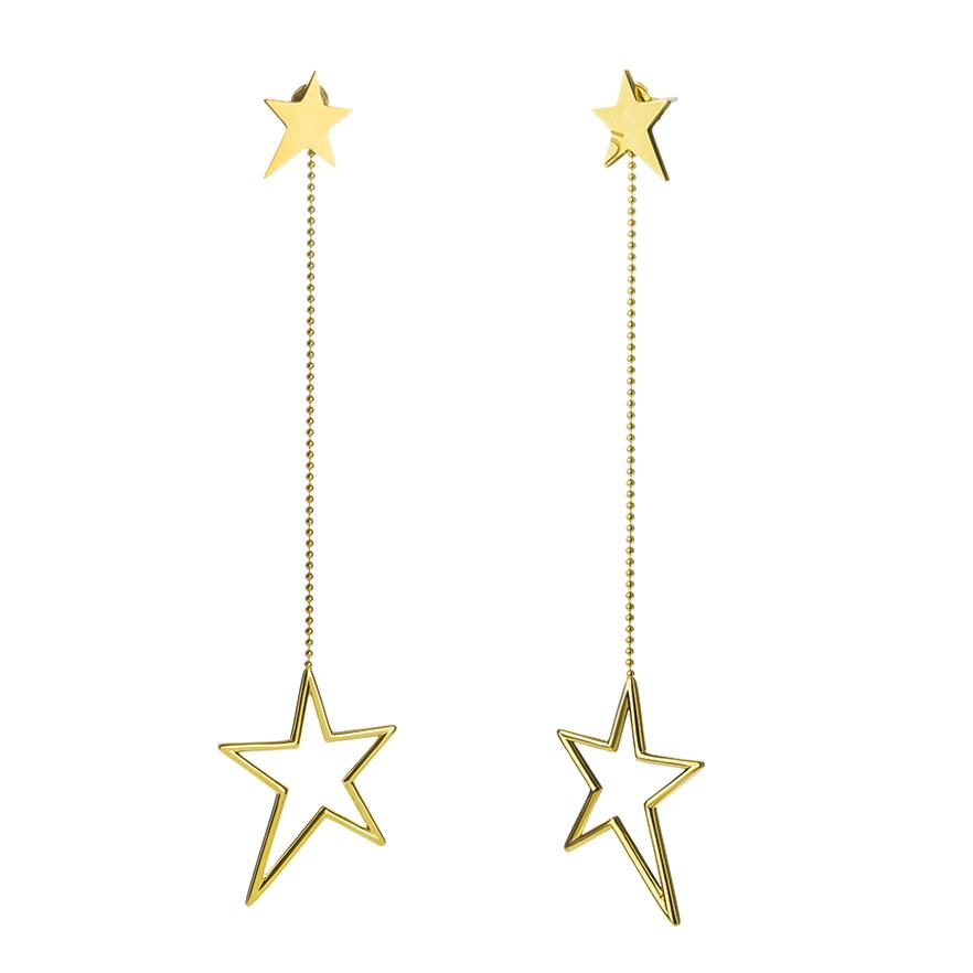 The Everlucky Lucky Stars Studs with chain & Outline Star 18K Gold Plated Silver 925° Earrings