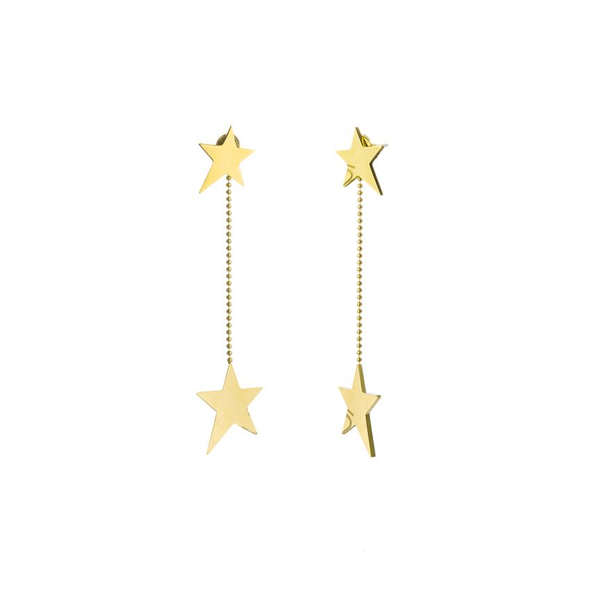 The Everlucky Lucky Stars Studs with chain & Small Star 18K Gold Plated Silver 925° Earrings