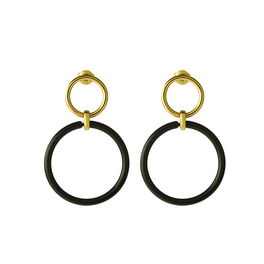 The Essential Kyklos Double Black & 18K Gold Plated Silver 925° Earrings