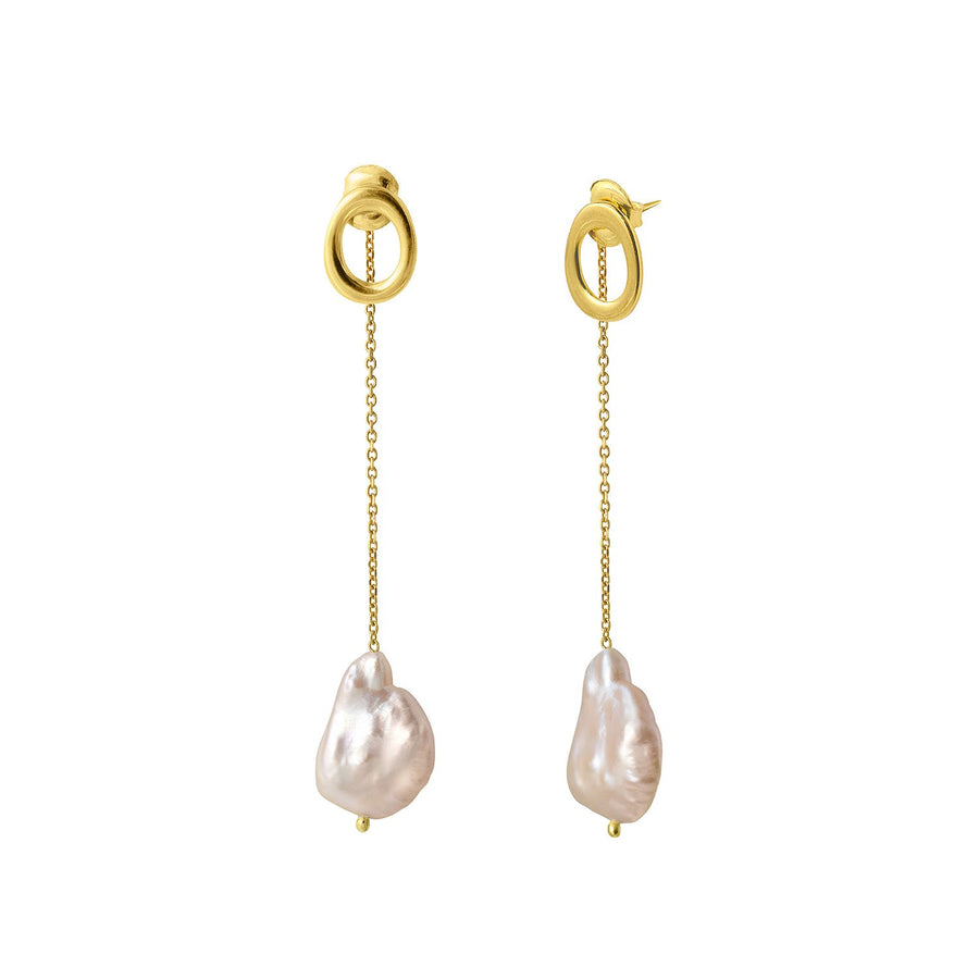 The Enriched Pearl Long Chain 18K Gold Plated Silver 925° Earrings