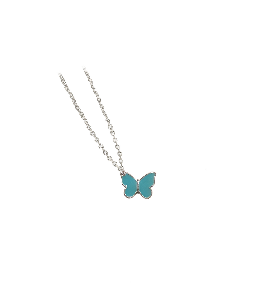 The Enriched Butterfly Small with Turquoise Enamel Silver 925° Necklace