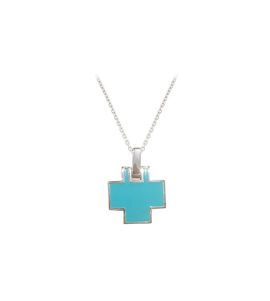 The Enriched Cross Big with Turquoise Enamel Silver 925° Necklace