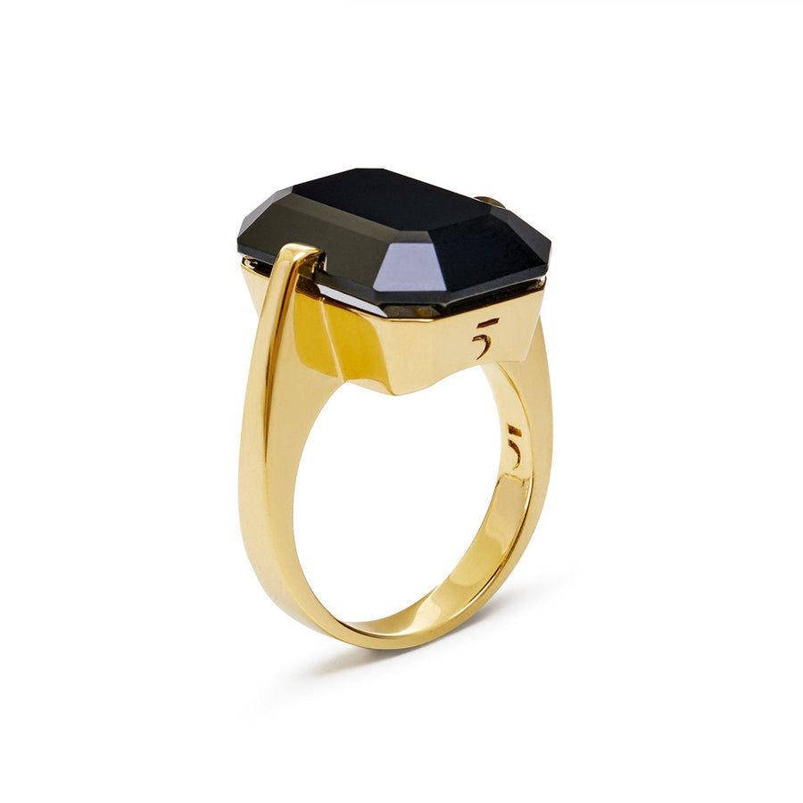 The Enriched Black Crystal Rectangle 18K Gold Plated Silver 925° Ring