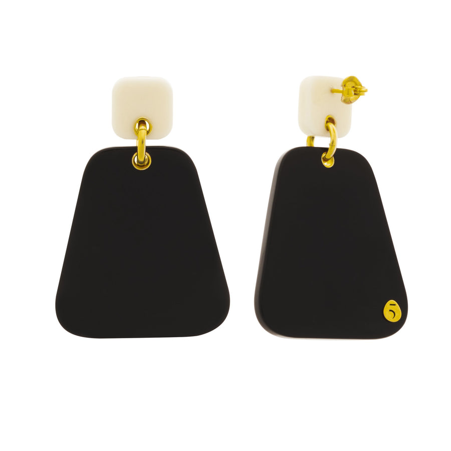 The Eclectic Trapezoid Filled Black & Ivory Earrings